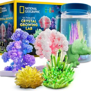 National Geographic Ultimate Crystal Growing Kit – Grow 5 Types of Crystals Including Glow in the Dark, Dinosaur Figure, Underwater Crystals & Crystal Trees with Learning Guide, STEM Science Kit